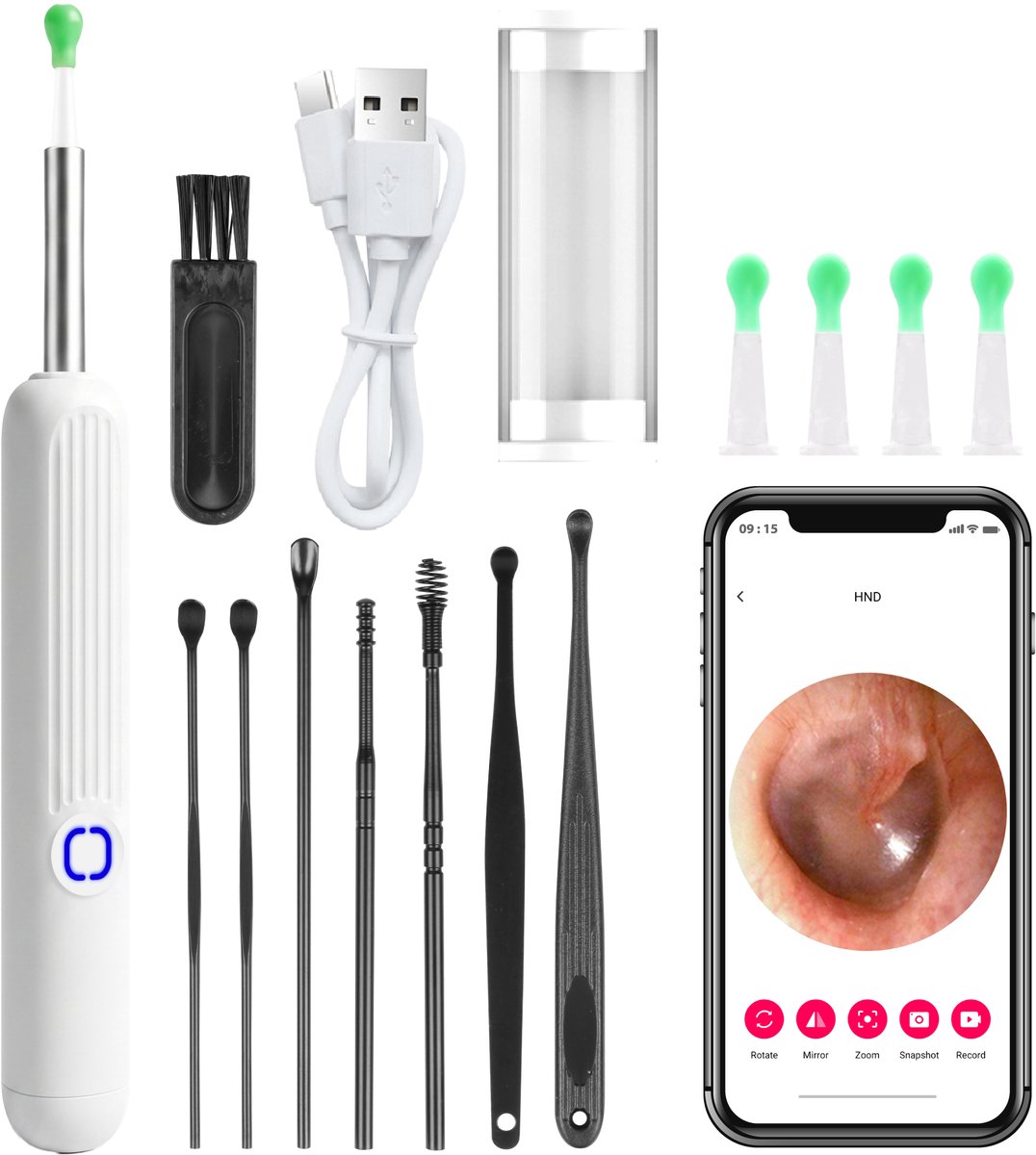 Nuvance Oorsmeer Verwijderaar met Camera App - Oorreiniger - Oor Schoonmaken Set - Oorspuit - Earscratcher - Incl. Reinigingsset