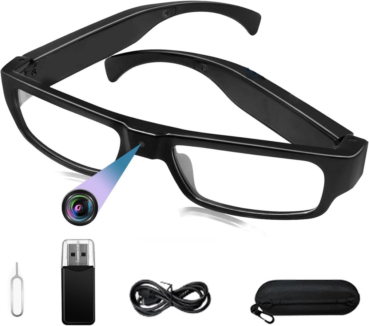 SnelShoppen - HD 1080p Camerabril, Actiecamera, Sportbril met Foto- en Videofunctie, POV Lichaamscamera voor Fietsen, Wandelen, Outdoor Activiteiten,