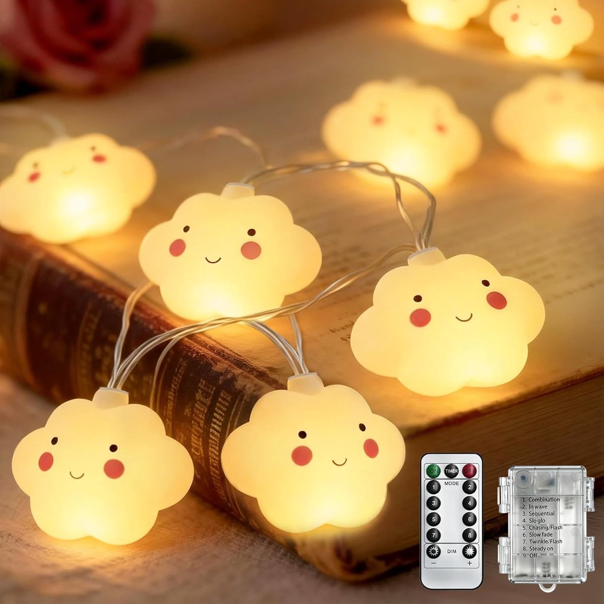 SnelShoppen - Clouds Batterij Gevoede Fairy Lights 3m 20 LEDs Warm Wit met Timer en Afstandsbediening - IP44 Decoratie voor Kinderkamer, Bruiloft en F
