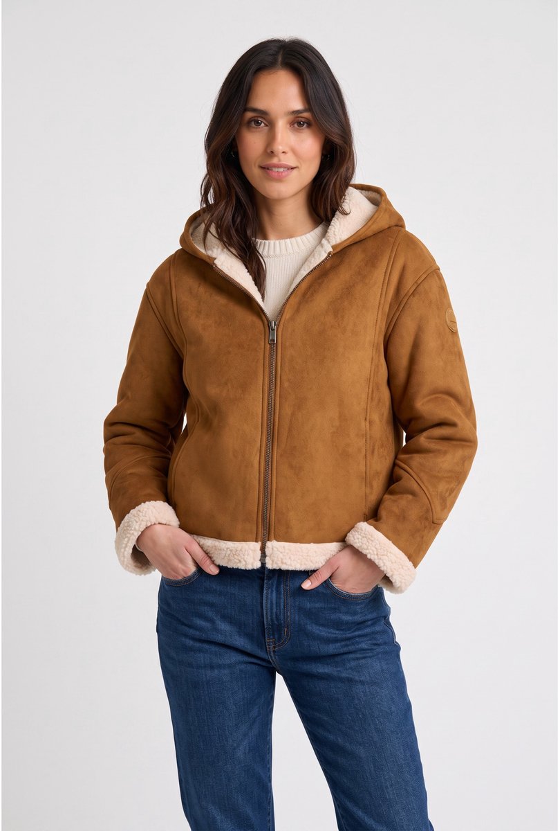 Colmar Bruine schapenvacht jas met capuchon