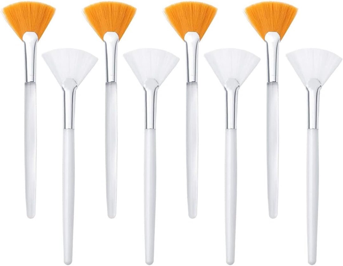 SnelShoppen - Pack van 8 Fan Brushes voor Gezicht - Zachte Applicator Borstels voor Make-up, Mud en Crème - Wit en Bruin - Perfect voor Dagelijks Gebr