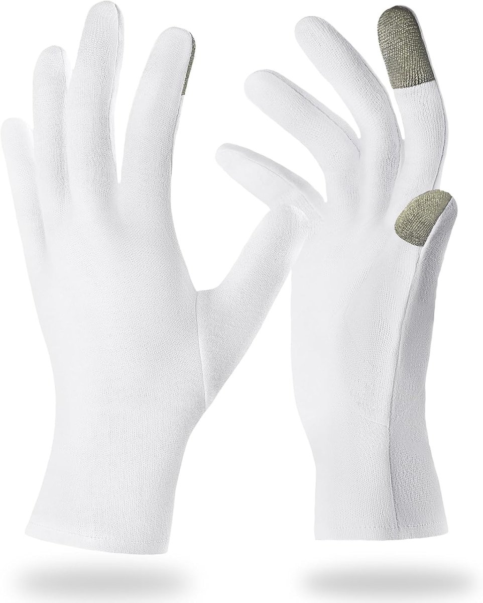 SnelShoppen - 5 Paar Hydraterende Witte Katoenen Handschoenen met Touchscreen, Ideaal voor Neurodermatitis, Slaap, Herstel en Dagelijks Gebruik
