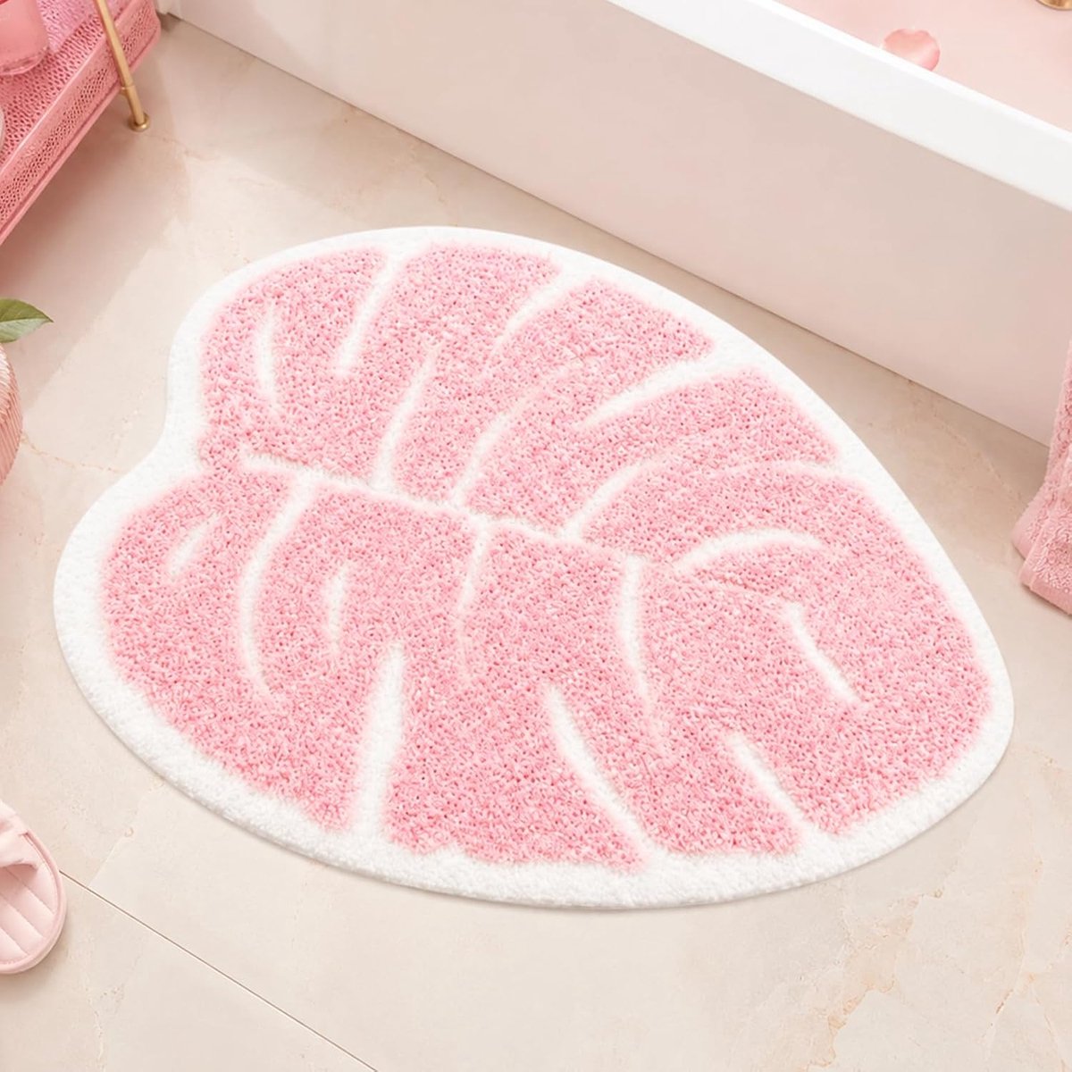 SnelShoppen - Rosa Blatt Badmat Antislip 60x53cm - Wasbaar Microvezel - Absorberende Vloermat voor Badkamer - Sneldrogend Douchekleed - Zacht en Comfo
