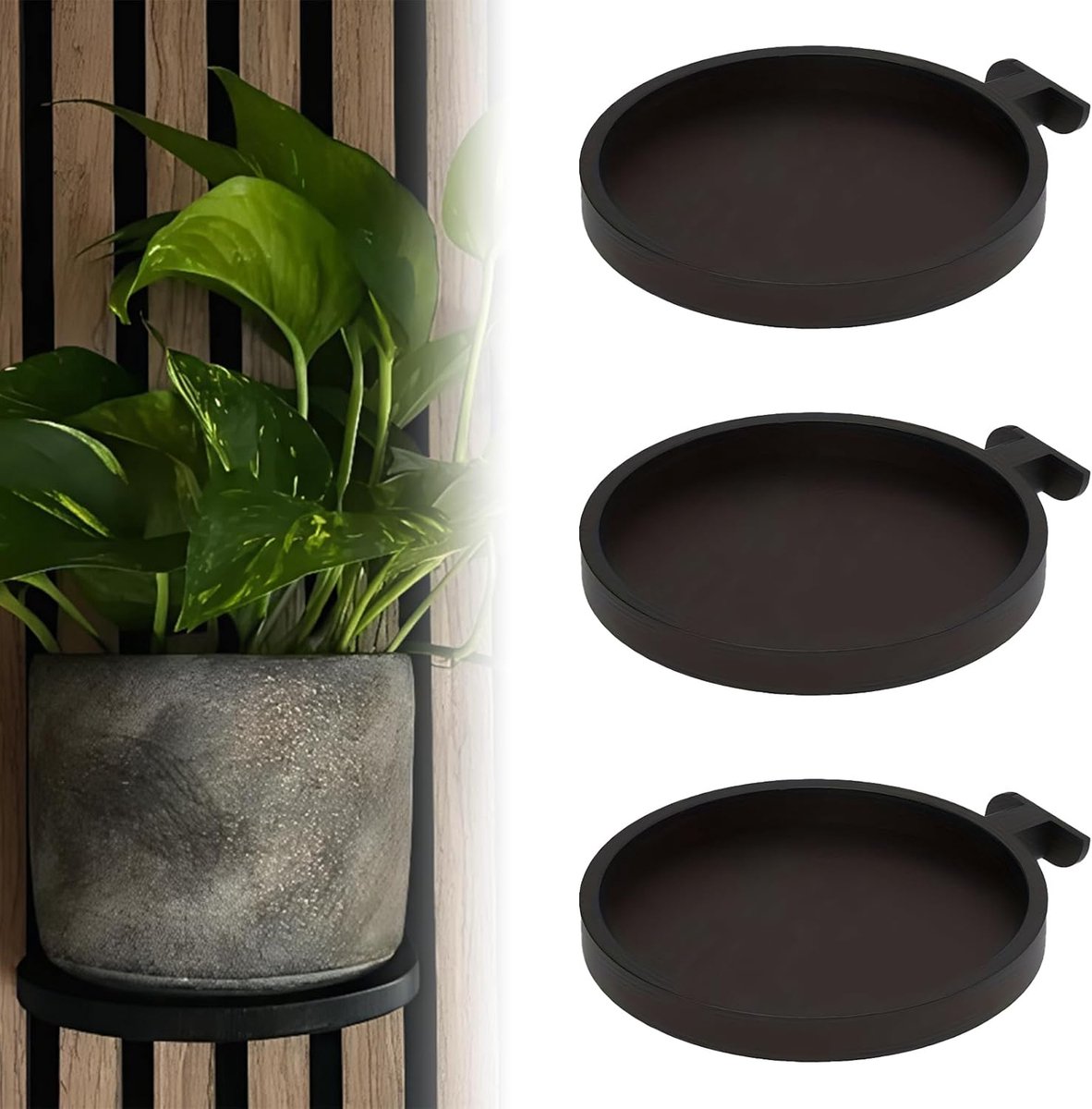 SnelShoppen - Acoustic Panels Accessoires 3 Stuks Wandplank Set - Geluidsabsorberende Panelen voor Planten, Bloemen en Decoratie - Zwart - Eenvoudige