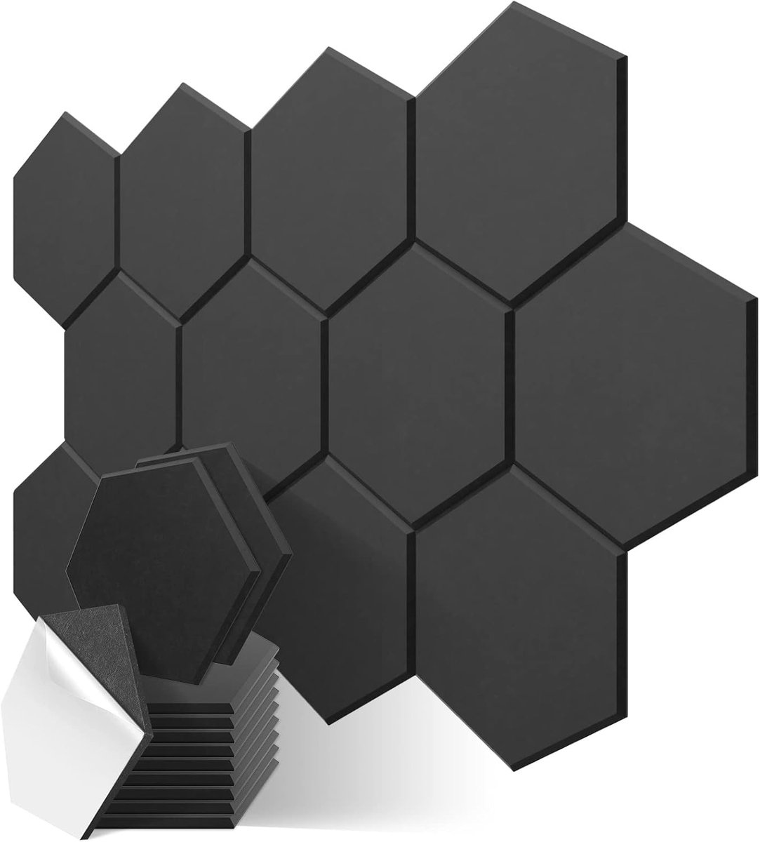 SnelShoppen - 12 Pack Hexagon Akoestische Panelen, Geluidsisolatie Schuim Zelfklevend, 30x26x1cm Hoge Dichtheid Geluidsabsorberende Wandpanelen voor S