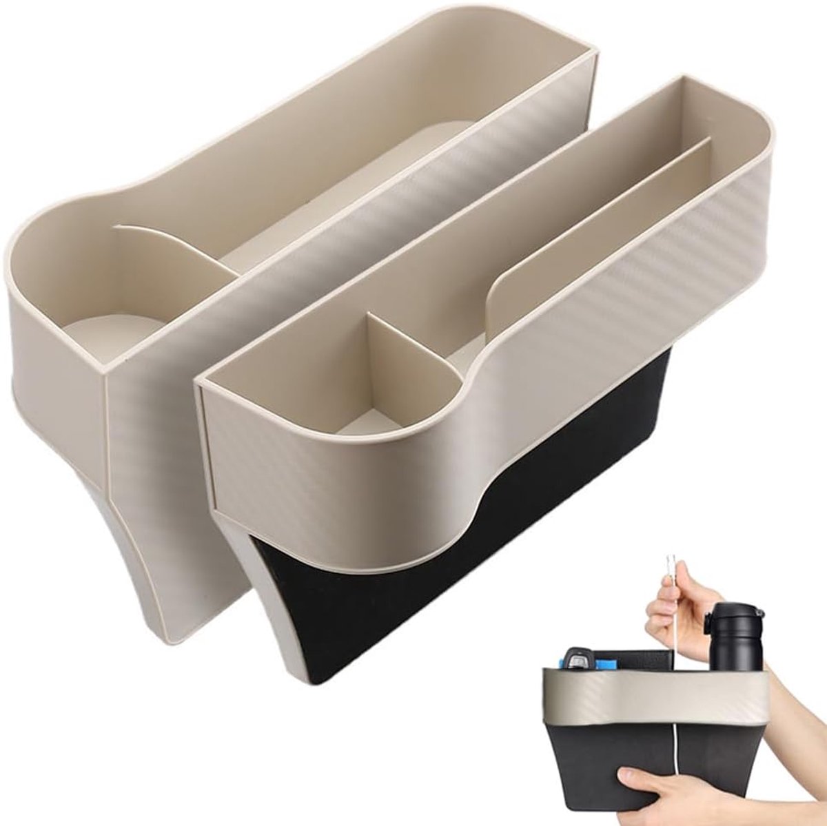 SnelShoppen - Car Seat Gap Organizer 2 Stuks - Auto Zitplaats Organizer - Beige - Voor Mobiele Telefoons, Sleutels, Kaarten, Portemonnees en Munten