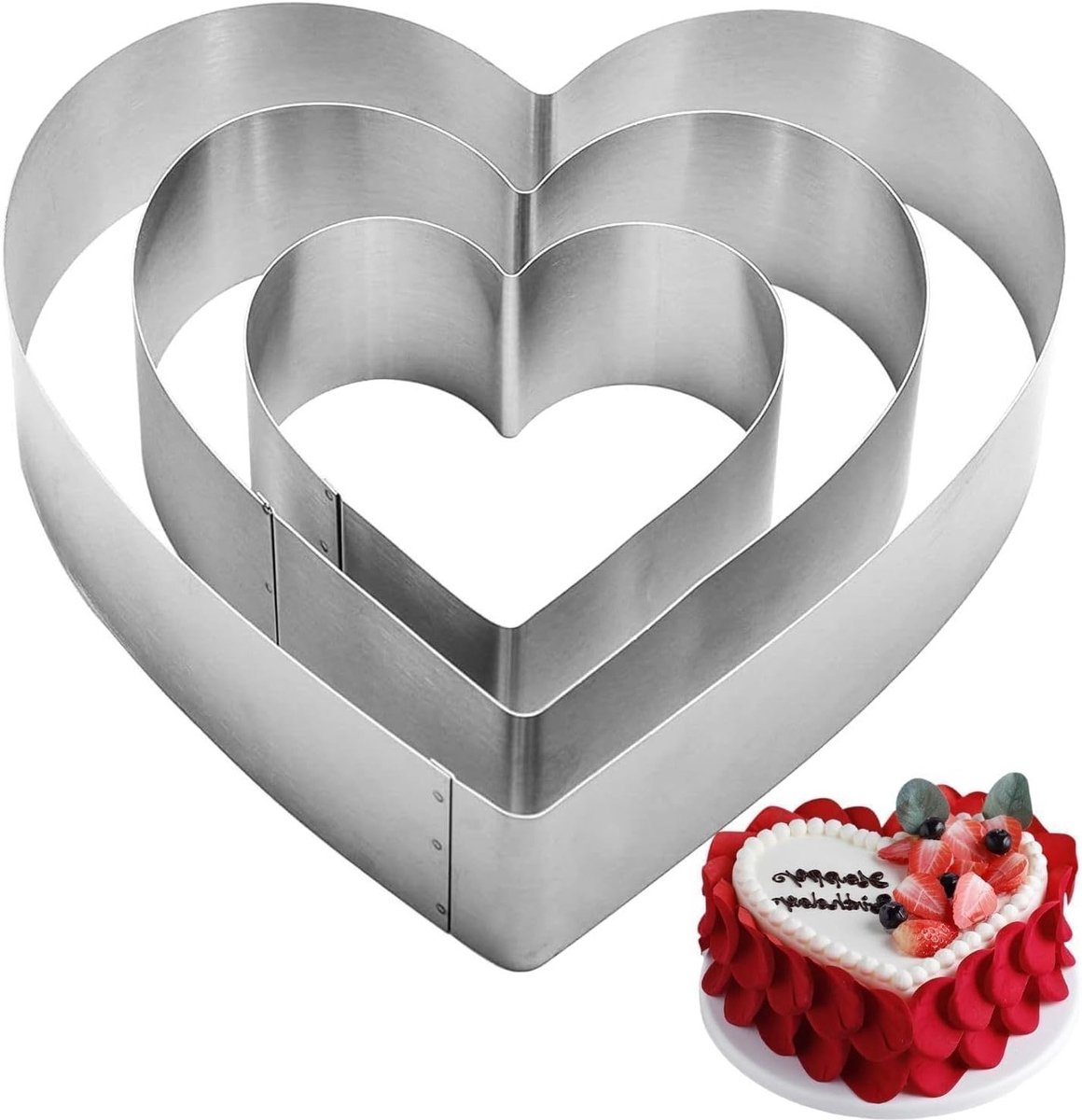 Set of 3 Heart Cutters, 10 cm, Stainless Steel, Metal Cookie Cutters, Cake Cutters, Pastry Cutters for Scones - ShopVlot