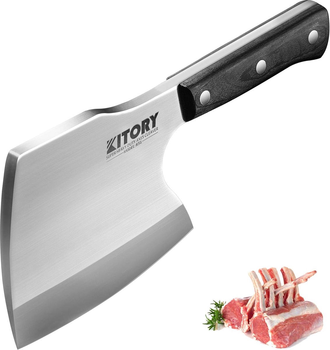 SnelShoppen - Handgesmede Vleesmes 16 cm - Robuuste Cleaver voor Grote Botten en Bevroren Vlees - 0,8 kg Zware Axvormige Butcher Knife van 9cr18mov St