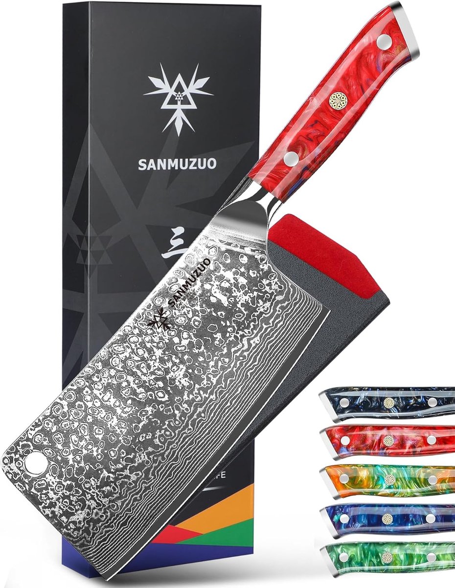 SnelShoppen - Chopper Knife voor Vlees, Professioneel 16.5cm Chinese Chef Kookmes, 67 Laags Damast Staal VG10 met Houten Handvat - Xuan Serie (Vuurroo
