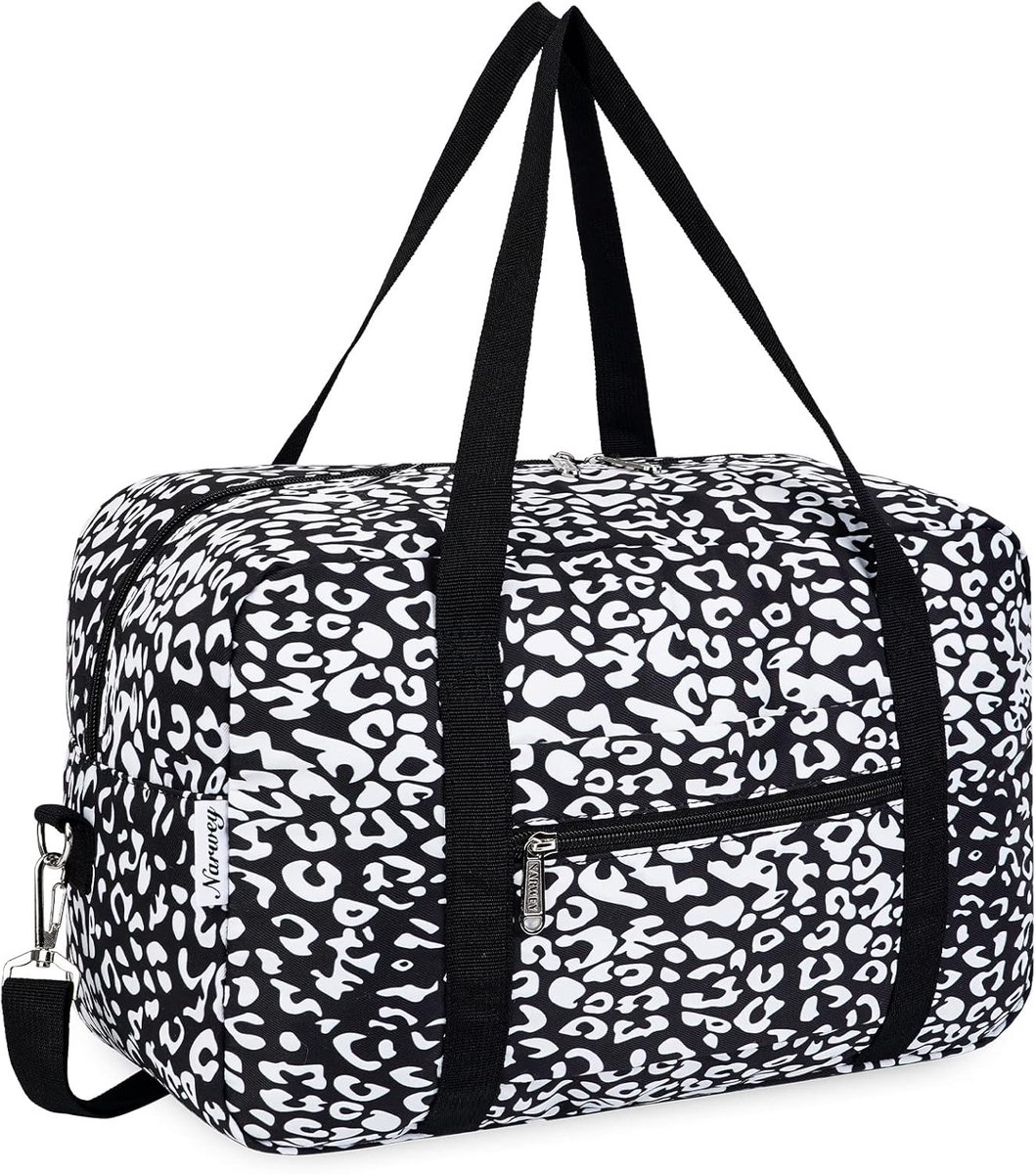 SnelShoppen - Narwey Cabin Luggage 40x20x25 cm - Vouwbare Reis Tas - Lichtgewicht Handbagage - Weekender Bag voor Mannen en Vrouwen - Zwart Luipaard m