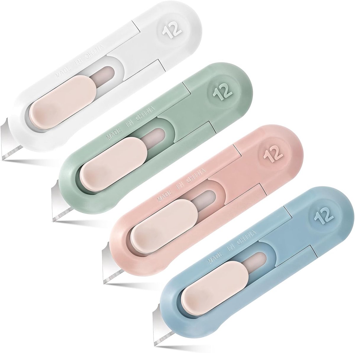 SnelShoppen - 4 Stuks Mini Box Cutter Set, Ergonomische Retractable Blade, Handige Dozen Snijder voor Thuis, Kantoor, Reizen en DIY, Compact en Stevig