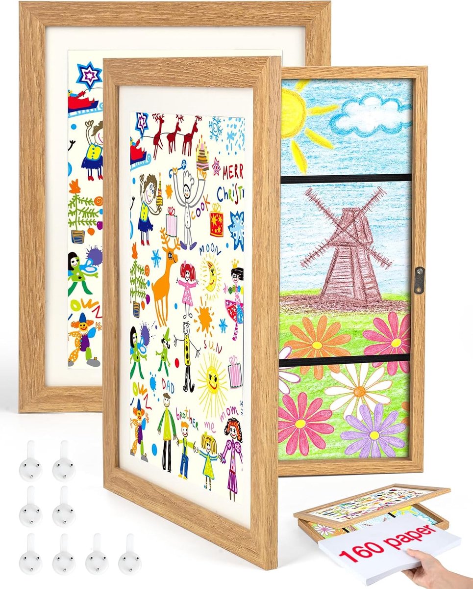 SnelShoppen - A4 Kindertekeningen Fotolijst Hout - Interchangeable Kindertekeningen Fotolijst 24 x 33 x 3 cm Eiken - 2 Stuks