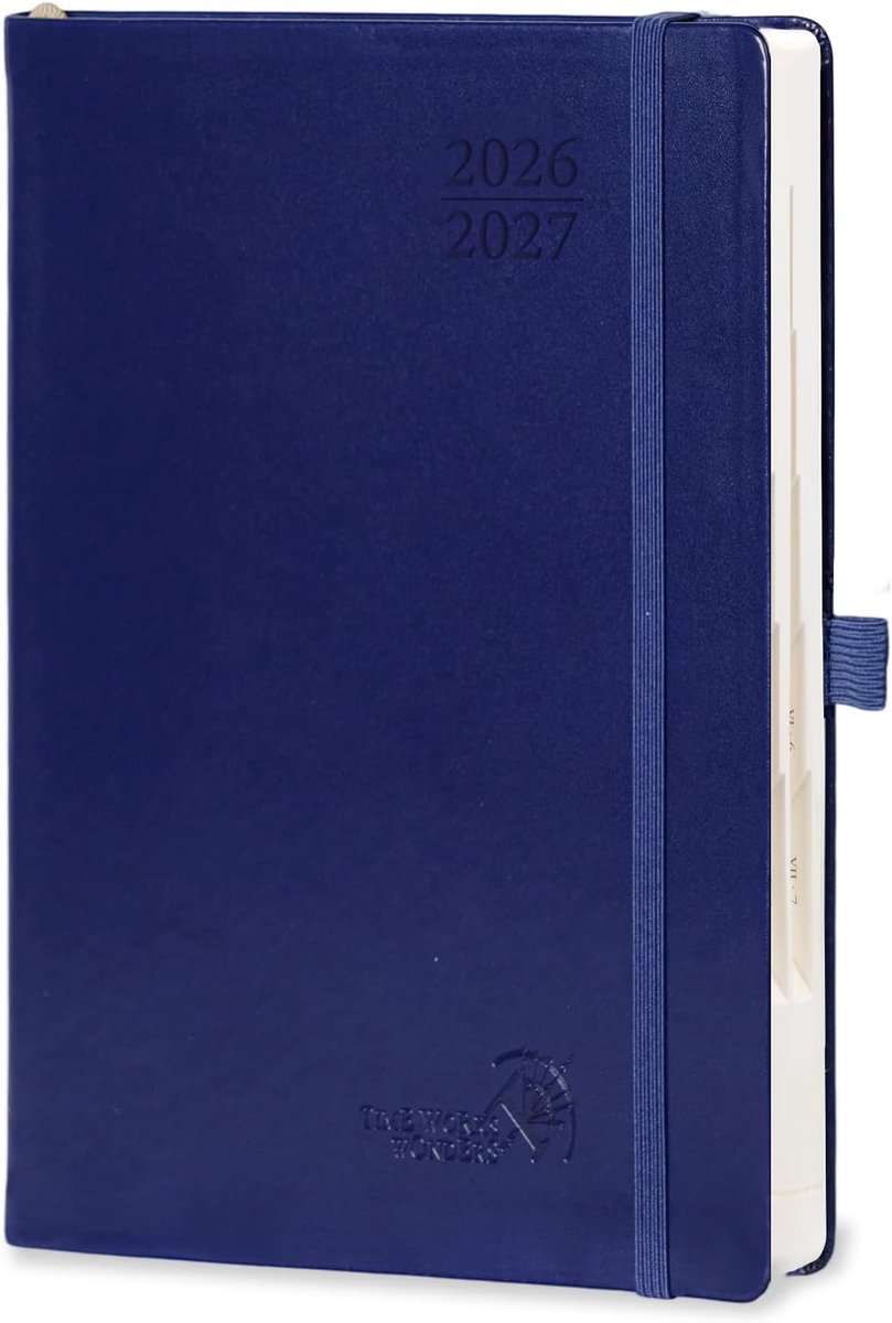 SnelShoppen - Agenda 2026 2027 Dagplanner School 21.5x14.5 cm, Dag per Pagina, Denim PU Leer, Nachtblauw, 12 Maanden, Maandtabs, 80 GSM Papier