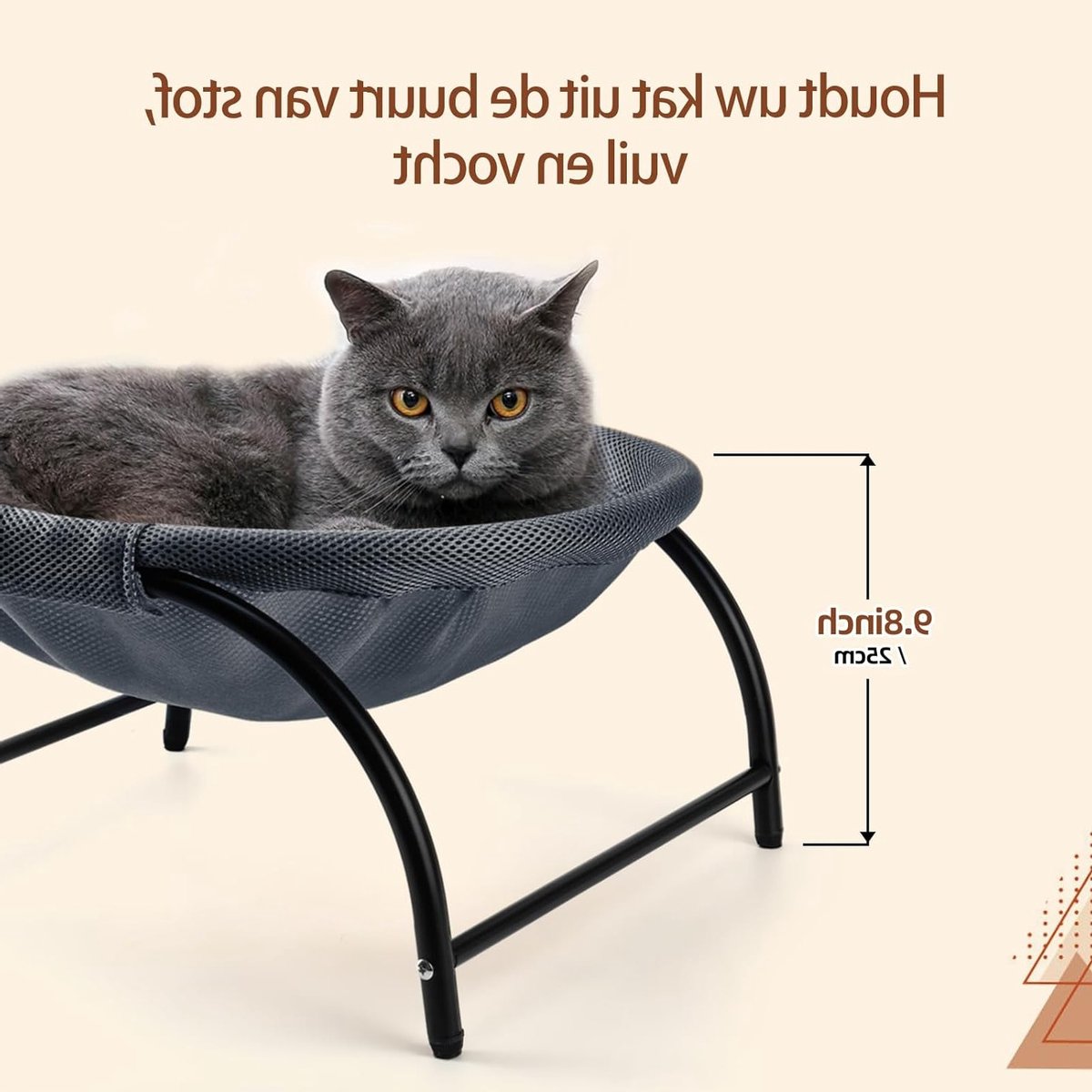 Verhoogde kattenhangmat met wasbare mesh, ademend ontwerp en comfortabele kattenbed in donkerblauw voor optimale rust