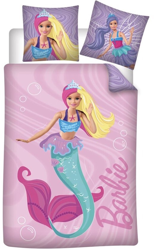 Barbie dekbedovertrek zeemeermin 140 x 200 cm - 65 x 65 cm - katoen
