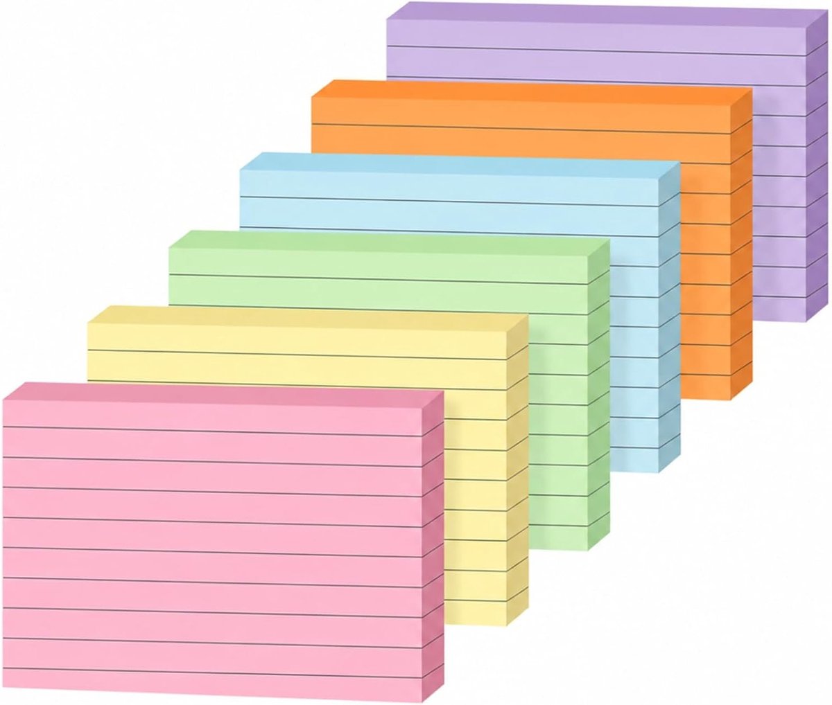 Indexkaarten A7, 300 stuks in 6 kleuren, ideaal voor leren, notities en kantoororganisatie, compact en handig voor studie en werk