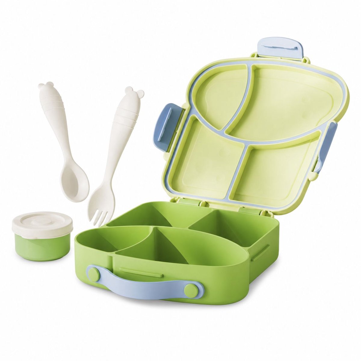 VHV-Veilig Kinderservies Set – BPA-vrij Eetservies voor Baby en Peuter – Inclusief Ronde Vork en Lepel – Duurzame en Milieuvriendelijke Snackbox – Voedselveilig PP-Materiaal