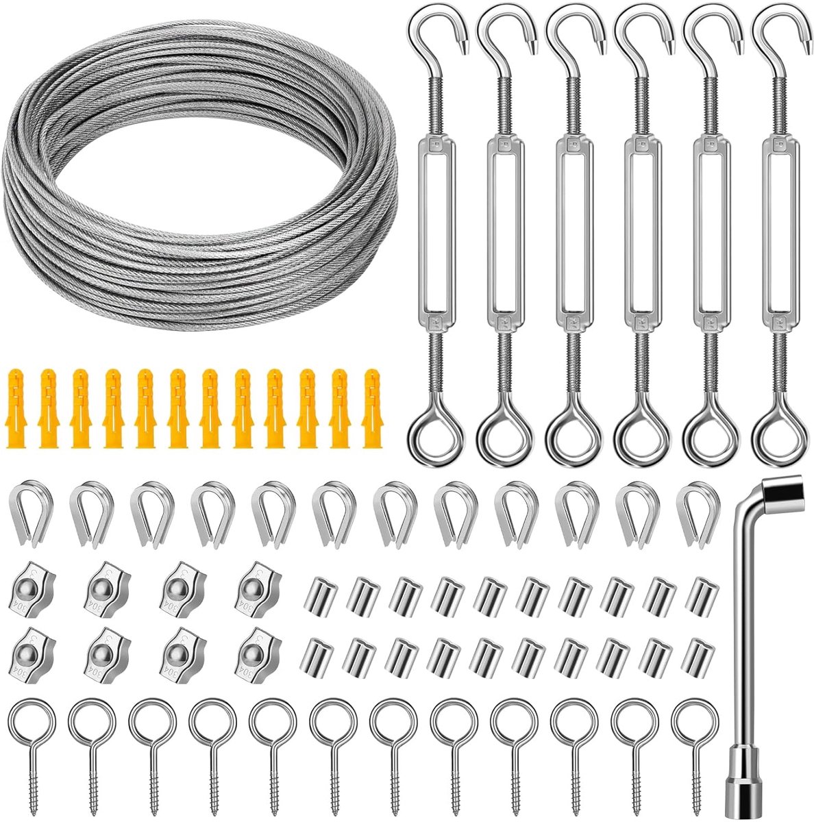 SnelShoppen - Wire Rope Climbing Aid 35 m - 2 mm RVS Kabel Spanning Set voor Lampen, Gordijnen, Kabelklem - Duurzaam, Waterdicht, Roestvrij