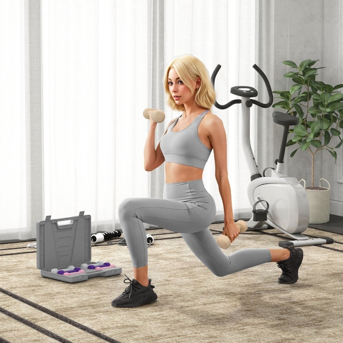 COVREO Dumbbellset 4 paar 0,5 tot 2 kg - met koffer, ijzer en kunststof, roze grijs