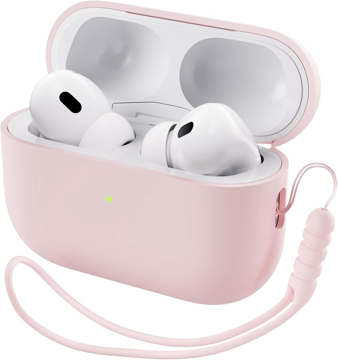 SnelShoppen - Hoesje voor Airpods Pro 2 - Zacht Siliconen Beschermcase met Nekkoord - Lichtroze - Perfecte Pasvorm - Voor Bescherming Tegen Krassen en