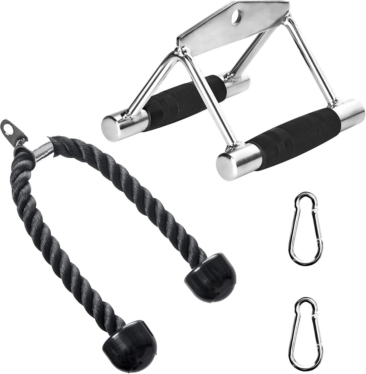 SnelShoppen - Cable Pull Handle Tricep Rope Set - Duurzame Fitness Triceps Kabel voor Thuis Gym - Stevige Stalen Kabel, Zwart Nylon, Multi-Workouts vo
