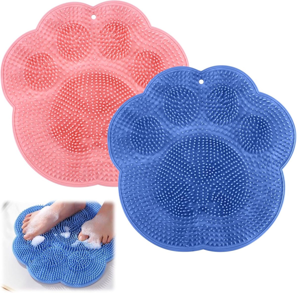 SnelShoppen - 2 Pcs Douche Voetborstels, Antislip Siliconen Massage Pads, Voet Scrub Mat, Bad Massage Pad met Antislip Zuignappen, Voor Voetverzorging