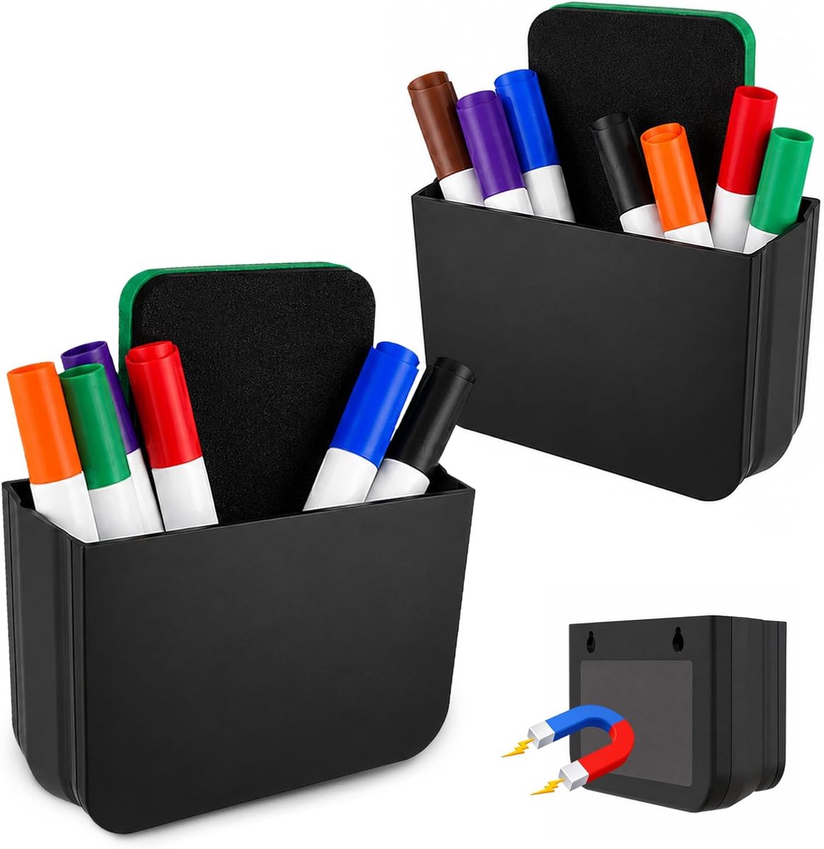 SnelShoppen - Magnetische Pennenhouder - Kluisorganizer - Magnetisch - Opvouwbaar - Whiteboard Penhouder - Organizer voor Koelkast en Bord - Set van 2