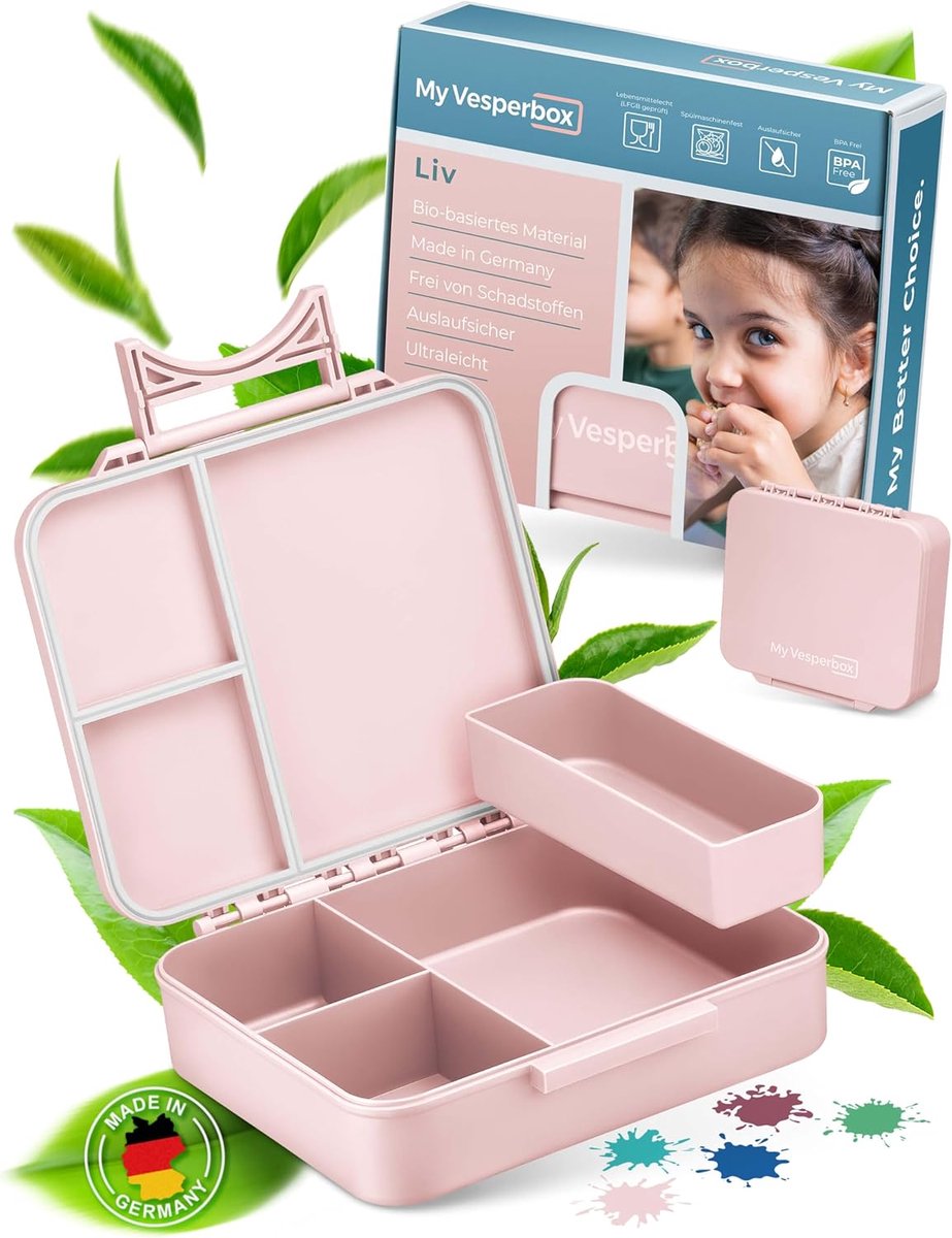SnelShoppen - Liv Bento Box voor Kinderen - Kindvriendelijke Lunchbox, Lekvrij, Biologisch Afbreekbaar, BPA-vrij, Dubbelvak, Schokbestendig, Perfect v