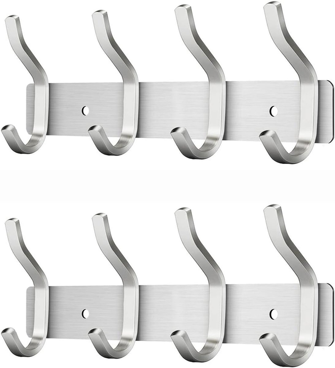 SnelShoppen - RVS Wandhaak Rack met 4 Dubbele Haken voor Kleding, Handdoeken en Accessoires - Ideaal voor Badkamer, Keuken en Slaapkamer - 2 Stuks - Z