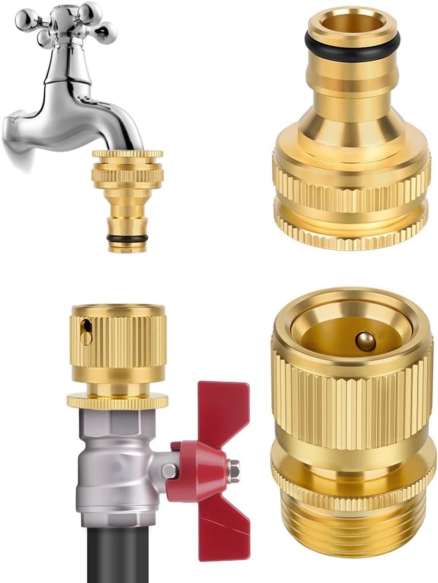 SnelShoppen - 2 Stuks Messing Tuinslang Koppeling, 3/4 Inch Snelle Aansluiting, Robuuste Waterkoppelingen voor Tuinieren en Auto Wassen, Corrosiebeste