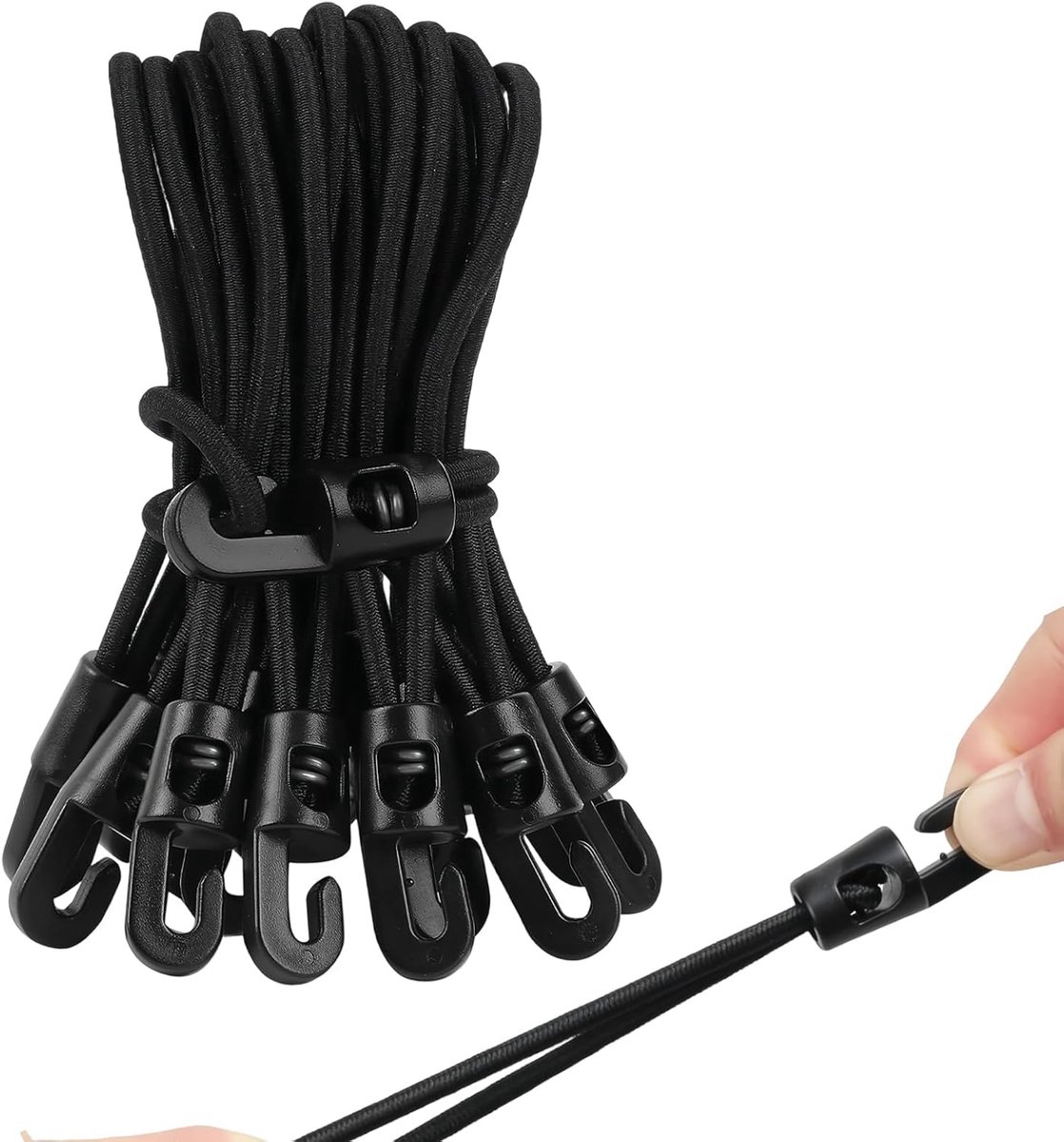 SnelShoppen - 25 Stuks Tarp Tensioners - Zwarte Spanbanden met Haak - 25 cm Elastische Tension Ropes voor Tent en Zeil - Perfect voor Camping en Buite