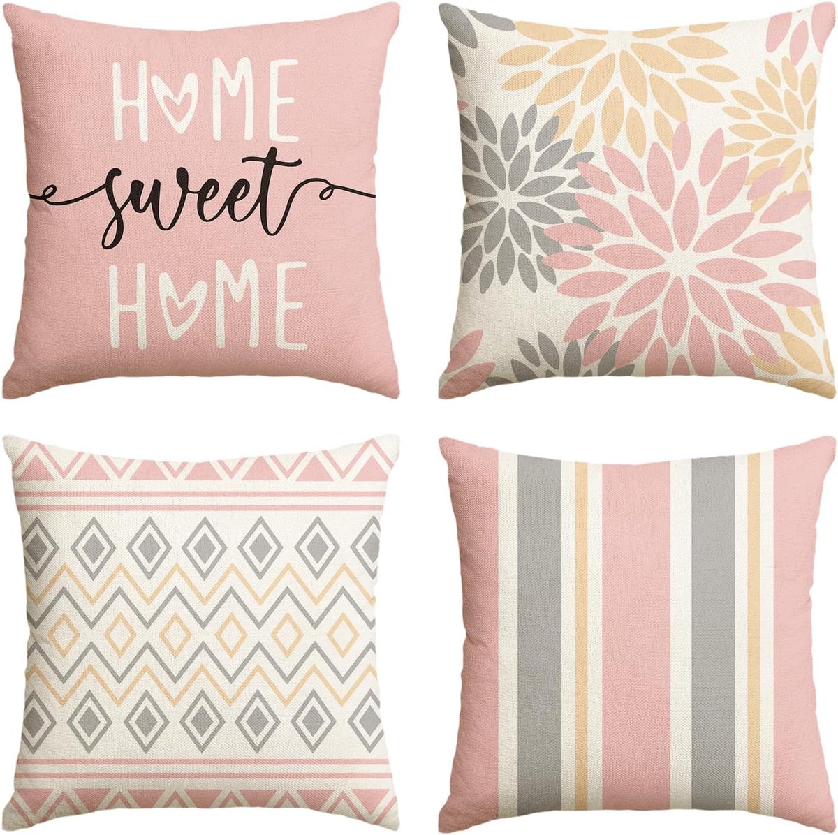 Thijox - Set van 4 Roze Dahlia's Geometrische Kussenslopen 45x45 cm - Sierkussenhoezen voor Woonkamer, Tuin en Buiten Decoratie - Polyester en Rubber