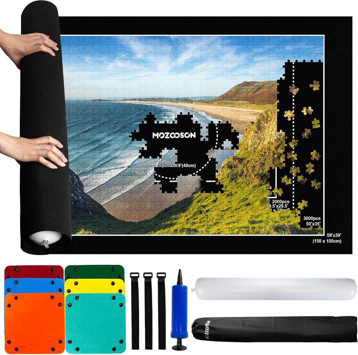 SnelShoppen - Puzzle Mat 3000 Stukken - Geschikt voor Puzzels tot 2000 - 150 x 100 cm - Inclusief 6 Sorters en Opbergtas - Ideaal voor Thuis en op Rei