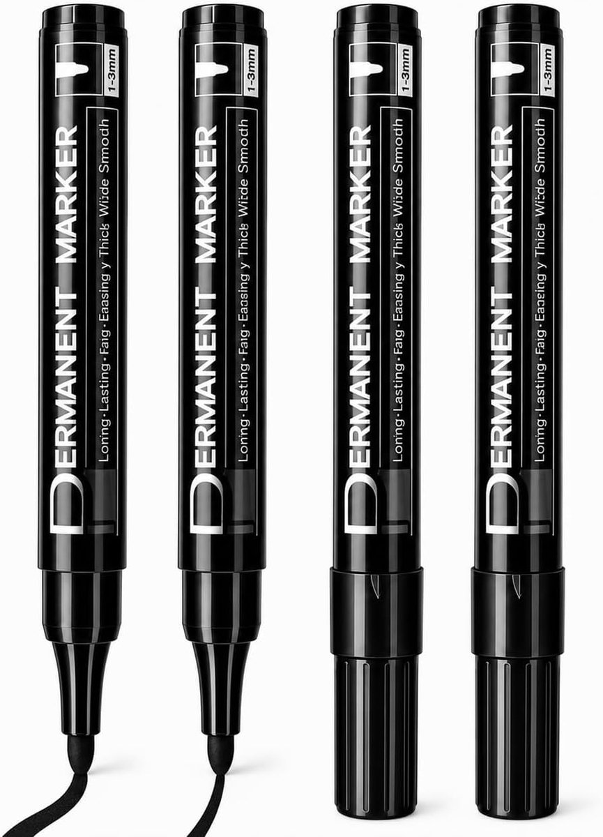 SnelShoppen - 4 Stuks Permanente Markers Zwart - Waterdichte Oliebasis Markers met Lijnbreedte 1-3 mm voor Steen, Metaal, Kunststof, Hout en Knutselpr