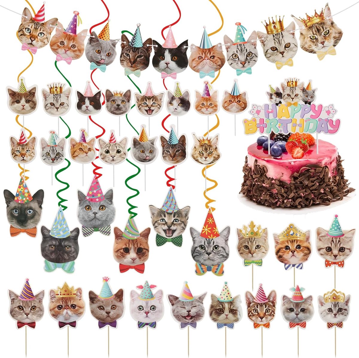 Taartdecoratie Set - Cupcake Toppers - Verjaardagsfeest Versieren - Katten Thema - 23 Stuks - Kleurrijk