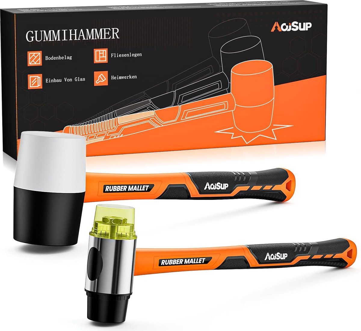 SnelShoppen - Set van 2 Rubber Hammers 45mm en 30mm Dubbelzijdige Zachte Hamer - Duurzaam en Shockabsorberend - Voor Binnen en Buiten Gebruik - Perfec