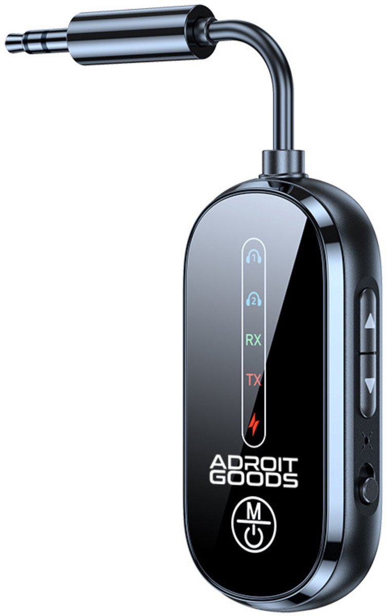 AdroitGoods Bluetooth 5.4 Audio Adapter RX TX 2-in-1 Draadloze Zender Ontvanger AUX 3.5mm Dual Pairing Low Latency USB-C Snelladen 15.5U