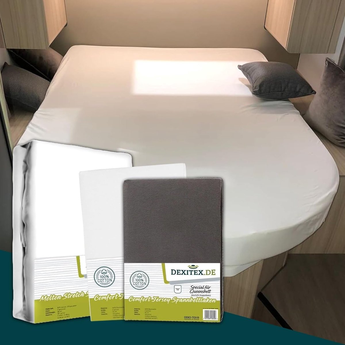 SnelShoppen - 3-delige set voor queensize bedden - 1 molton hoeslaken + 2 hoeslakens (antraciet + wit) - hoogwaardig katoen - Oeko-TEX gecertificeerd