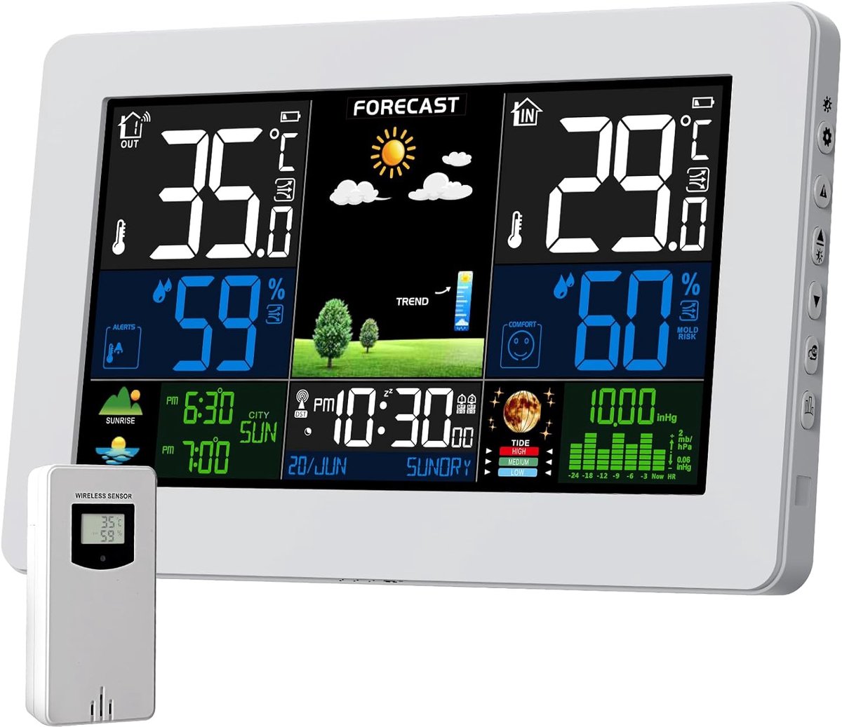 Thijox - Draadloos Weerstation met Buitensensor, Kleurendisplay, Thermometer, Hygrometer, Weersverwachting, DCF Radioklok, Batterijen en Netstroom (Wi