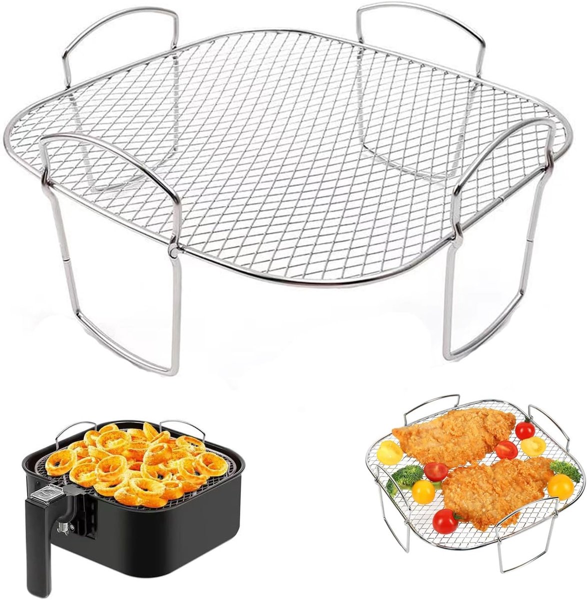 SnelShoppen Air Fryer Accessoires Set Dual Zone Air Fryer Racks 304 RVS Grill Pan voor Airfryer Vierkant Duurzaam en Temperatuurbestendig