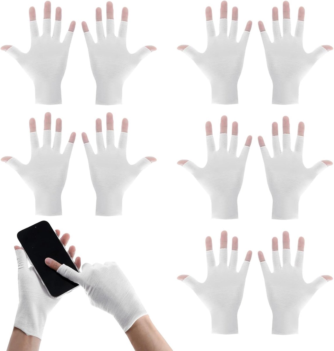 SnelShoppen - 5 Paar Witte Fingerloze Katoenen Handschoenen, Touchscreen Geschikt voor Droge Handen, Slaap, Spa en Huidverzorging, Ideaal voor Winter