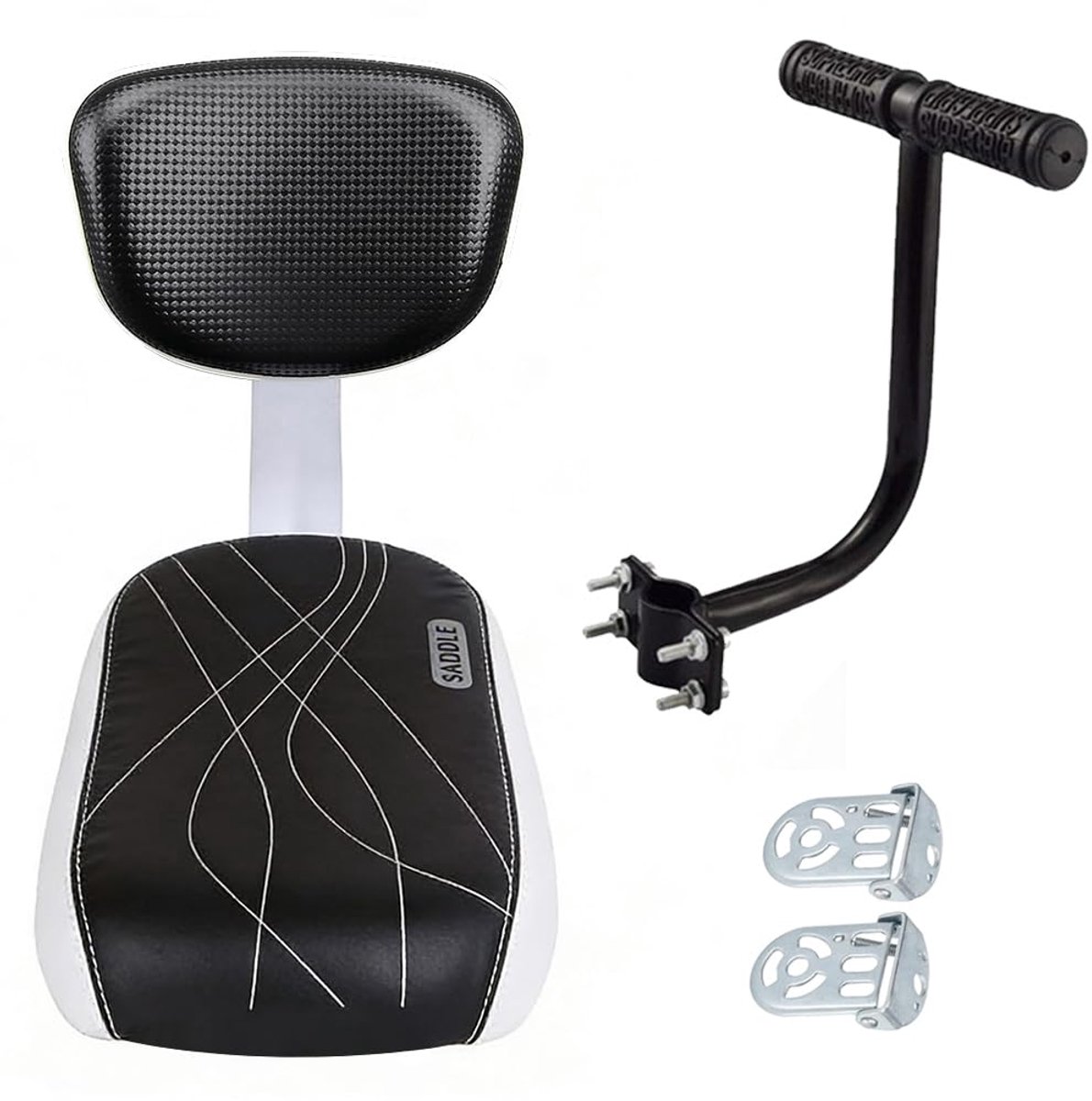 SnelShoppen - Fiets Achterzitkussenset met Rugleuning, Kinderzitje, Comfortabele Fietszitkussenset, Achterzitkussen met Armleuningen en Voetsteunen vo