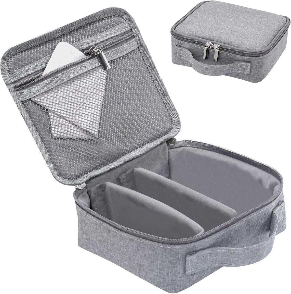 Reisbril etui met 4 vakken, moderne opbergdoos voor zonnebrillen en brillen, grijs, ideaal voor onderweg