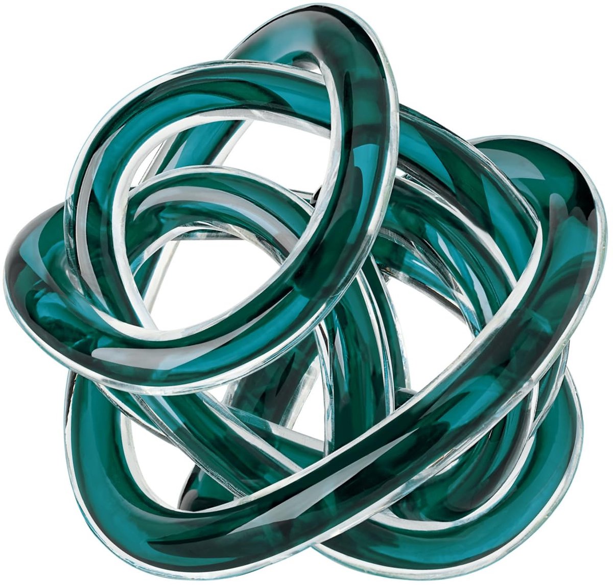 SnelShoppen - Mondgeblazen glazen sculptuur met oneindigheidsknoop, 7,6 cm, glaskunst, decoratieve bal, tafelopzetstuk, helder blauwgroen voor woondec