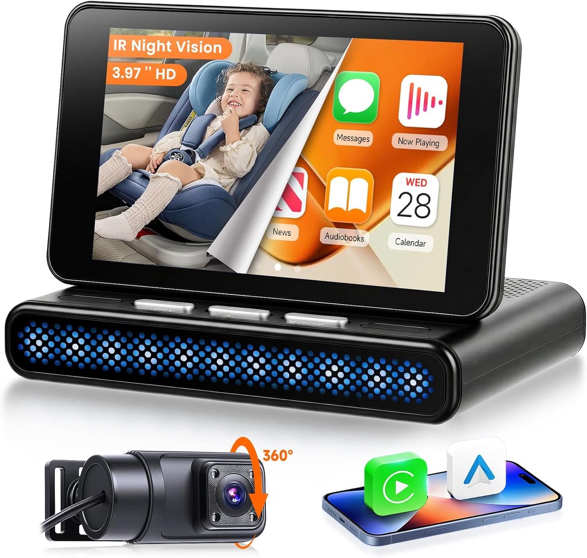 SnelShoppen - Baby Auto Spiegel HD 720p met Camera, Groothoek, 3,97 Inch HD IPS-Scherm, Voor het Observeren van Kinderen en Huisdieren, Nachtzicht, Ve