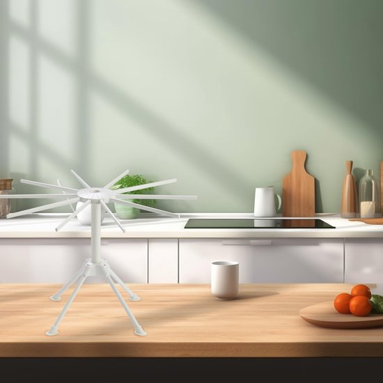 SnelShoppen - Set van 2 Opvouwbare Pasta Droogrekken - Inklapbare Spaghettistandaard met 10 Armen - Wit - Ideaal voor Keuken en Zelfgemaakte Pasta van Snelshoppen — afbeelding 2
