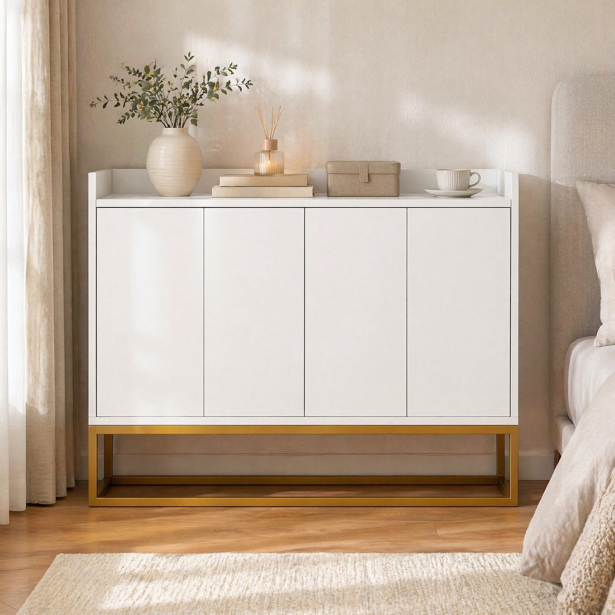 COVREO Dressoir 120x30x80 cm wit, spaanplaat met 4 deuren en planken
