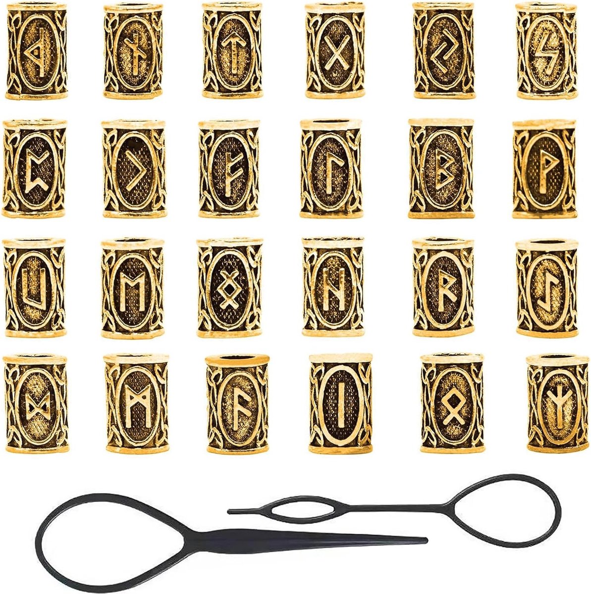 24 Stuks Viking Rune Kralen 10x13mm voor Baard, Vlechten en Sieraden - Gouden Zink Kralen voor DIY Projecten