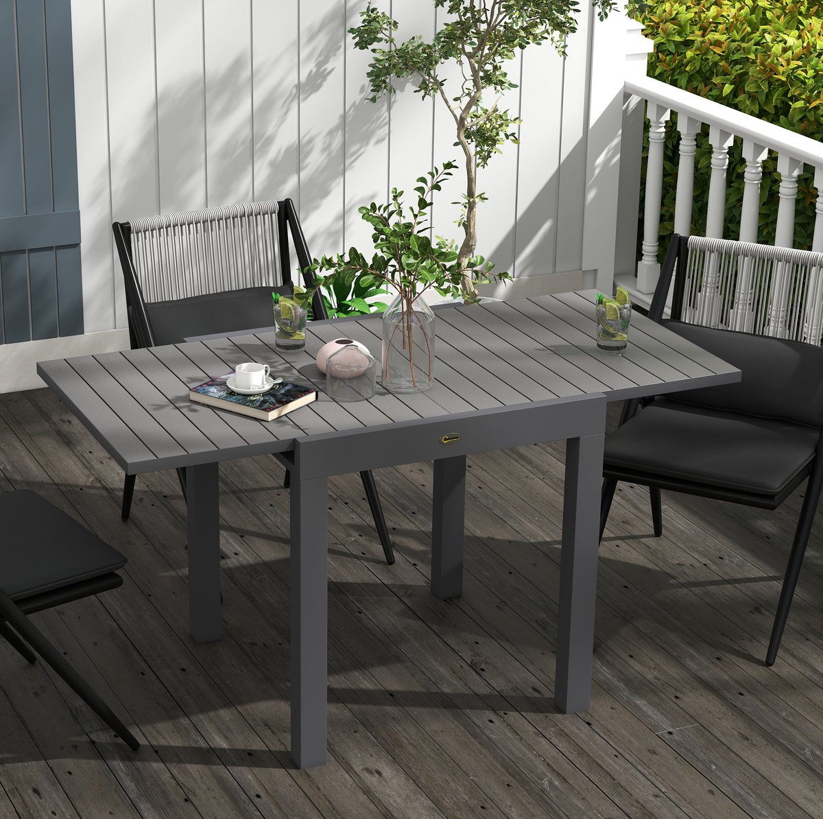 DESMIU Tuintafel - Uitschuifbare Eettafel Voor 6 Personen - Voor Balkon En Tuin - Aluminium - 81/162x80x75 Cm - Grijs