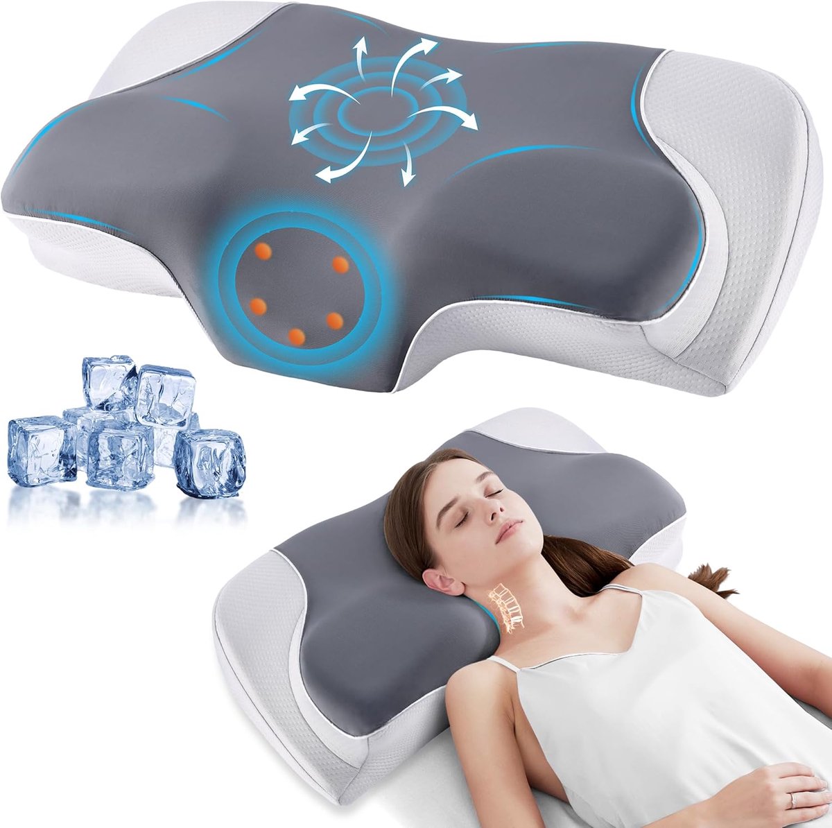 SnelShoppen - Ergonomisch Nekkussen Memory Foam Cervicaal Kussen | Wasbare Hoes, Voor Zij-, Rug- en Buikslapers, Ondersteuning en Comfort